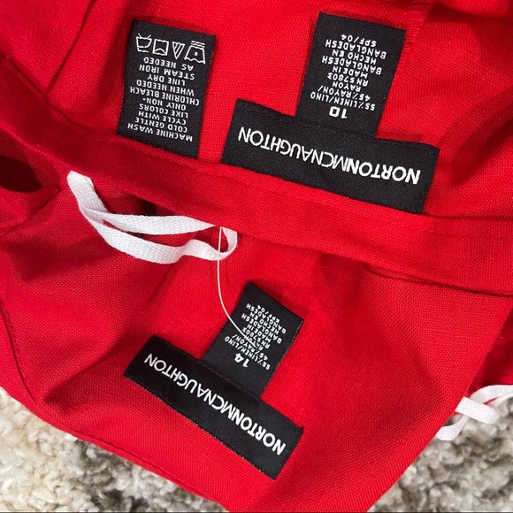 NWT Vtg Red Linen Set Button Down Wide Leg Crop Pants - Picture 7 of 12